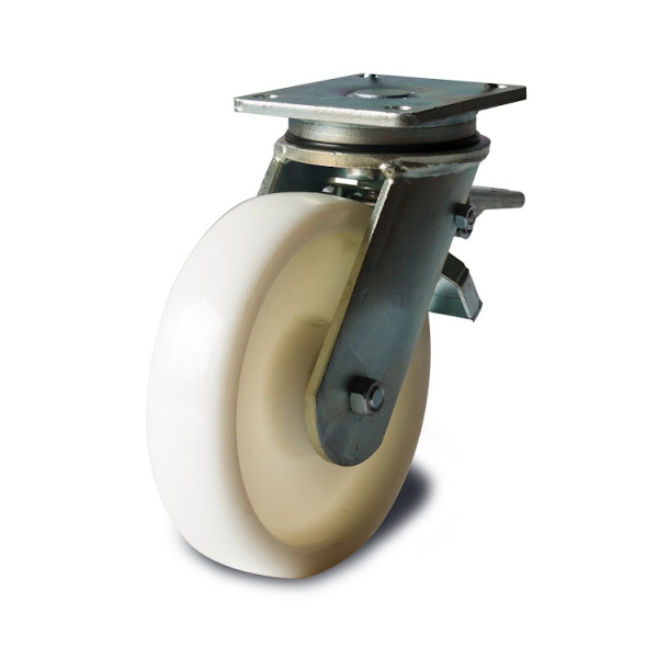 High quality solid nylon wheels of white colour.