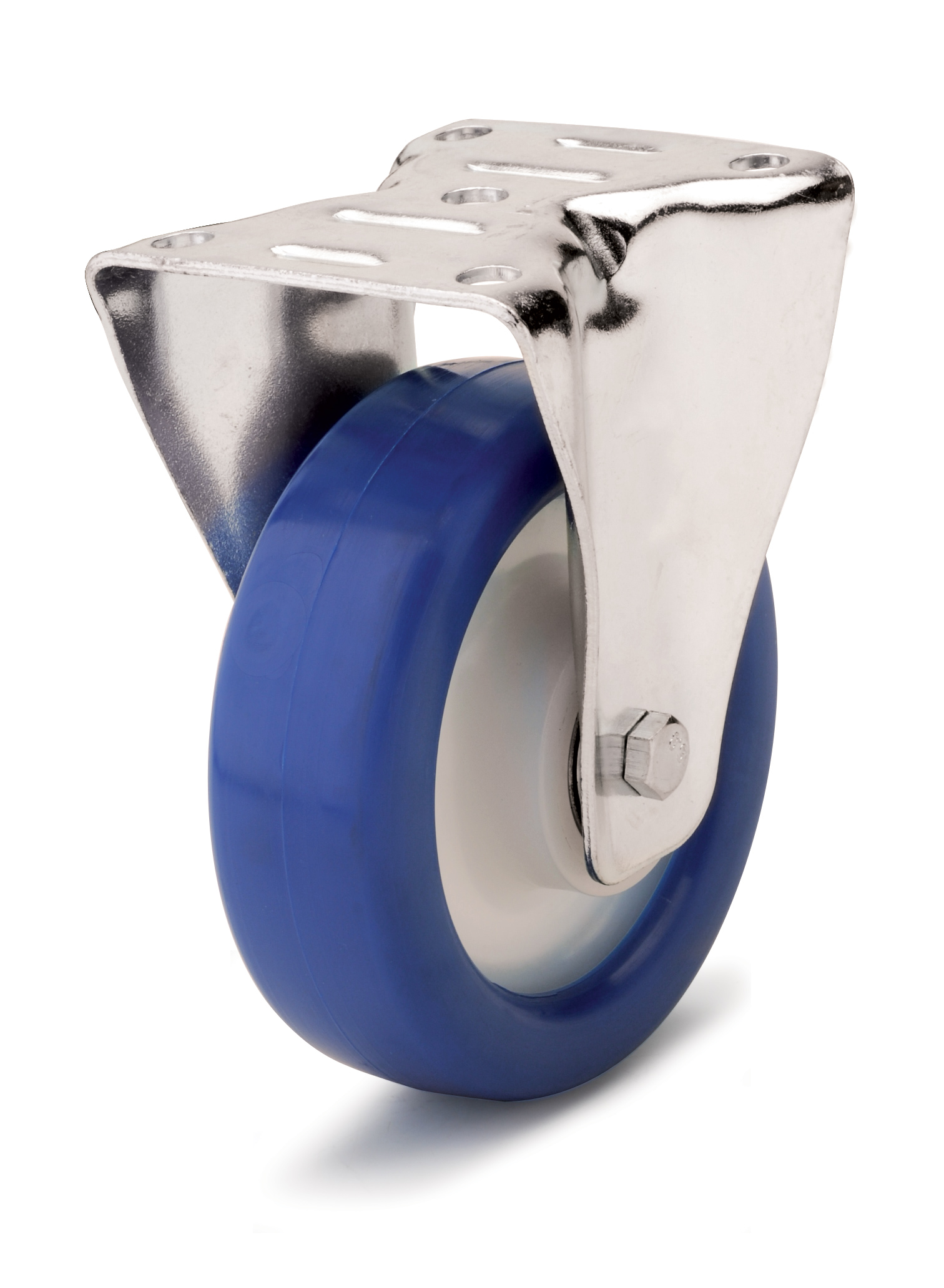 Колесо из отлитого под давлением синего полиуретанового контактного слоя и усиленного основания колеса.