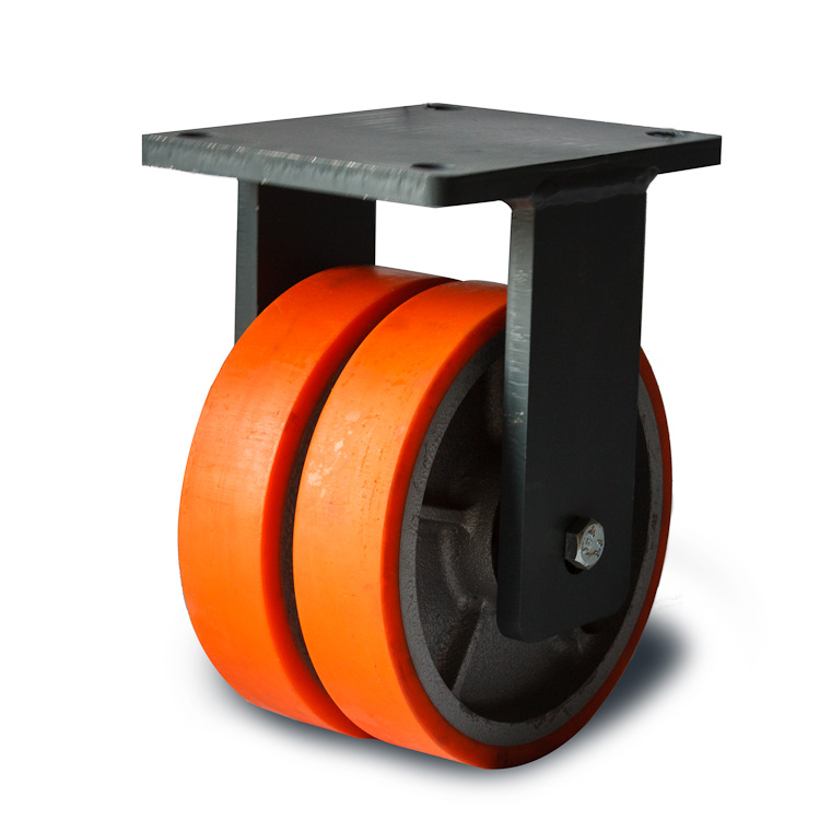 Колесо состоит из отлитого под давлением оранжевого полиуретанового контактного слоя и усиленного основания колеса.
