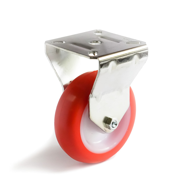 Hardware rollers with a red polyurethane contact surface, increased durability and payload capacity.