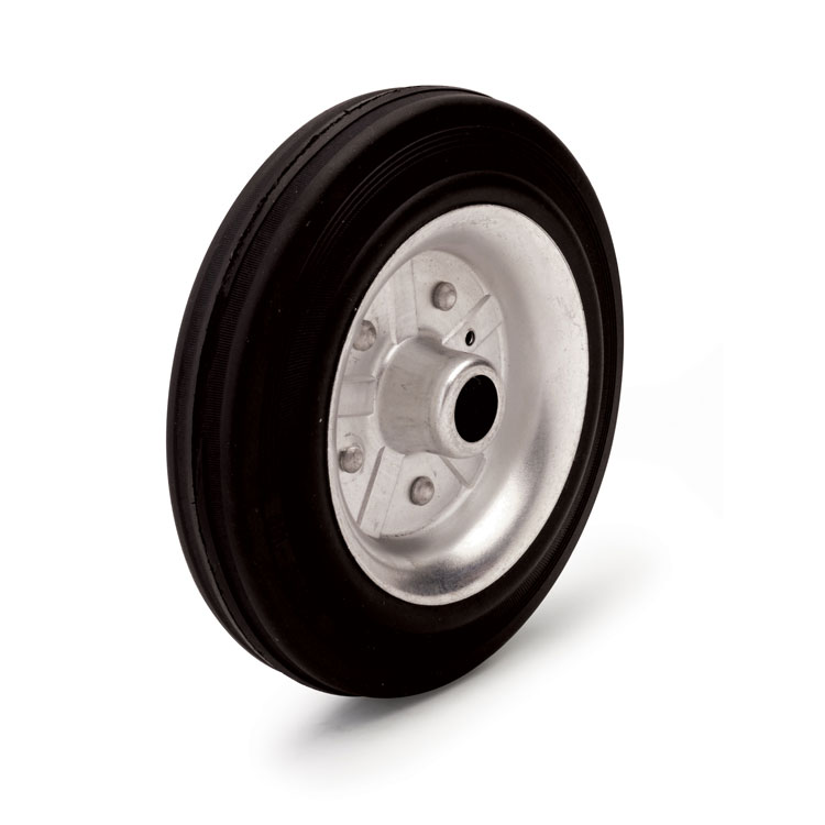 Standard black rubber wheel.