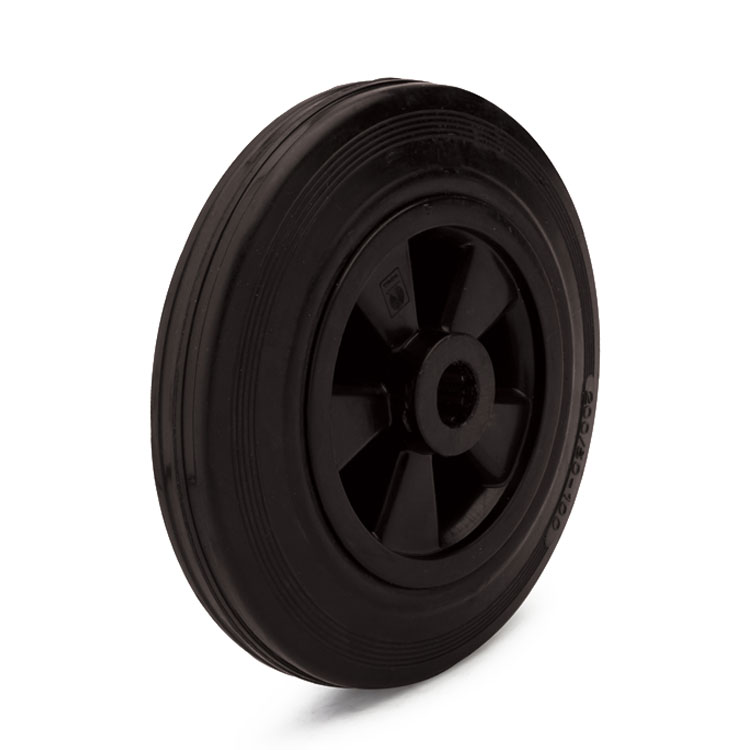 Standard black rubber wheel.