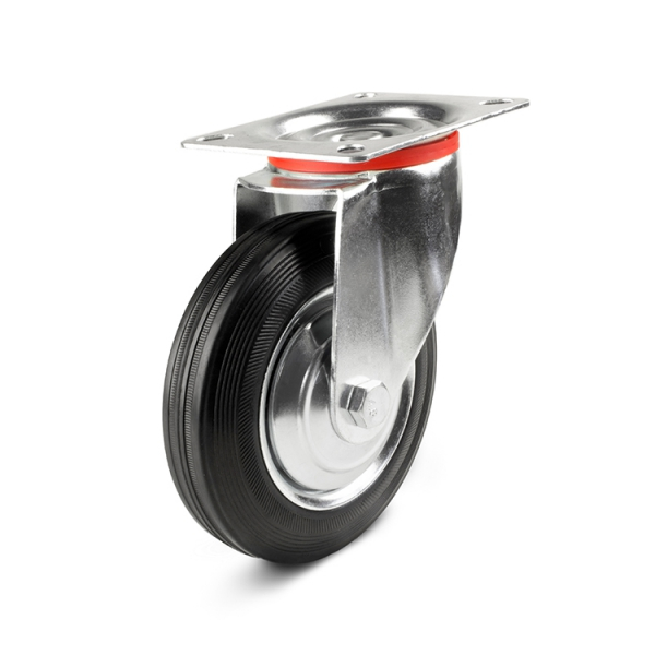 Standard black rubber wheel.