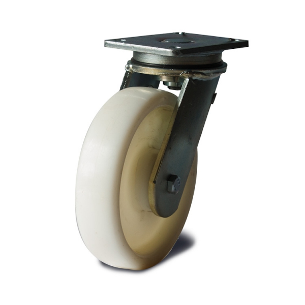 High quality solid nylon wheels of white colour.